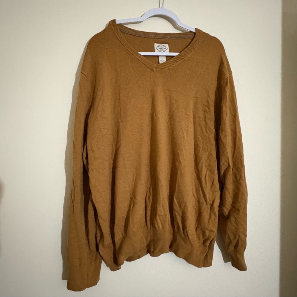 Men’s St John’s Bay Yellow V-Neck Long Sleeved Sweater Size XXL